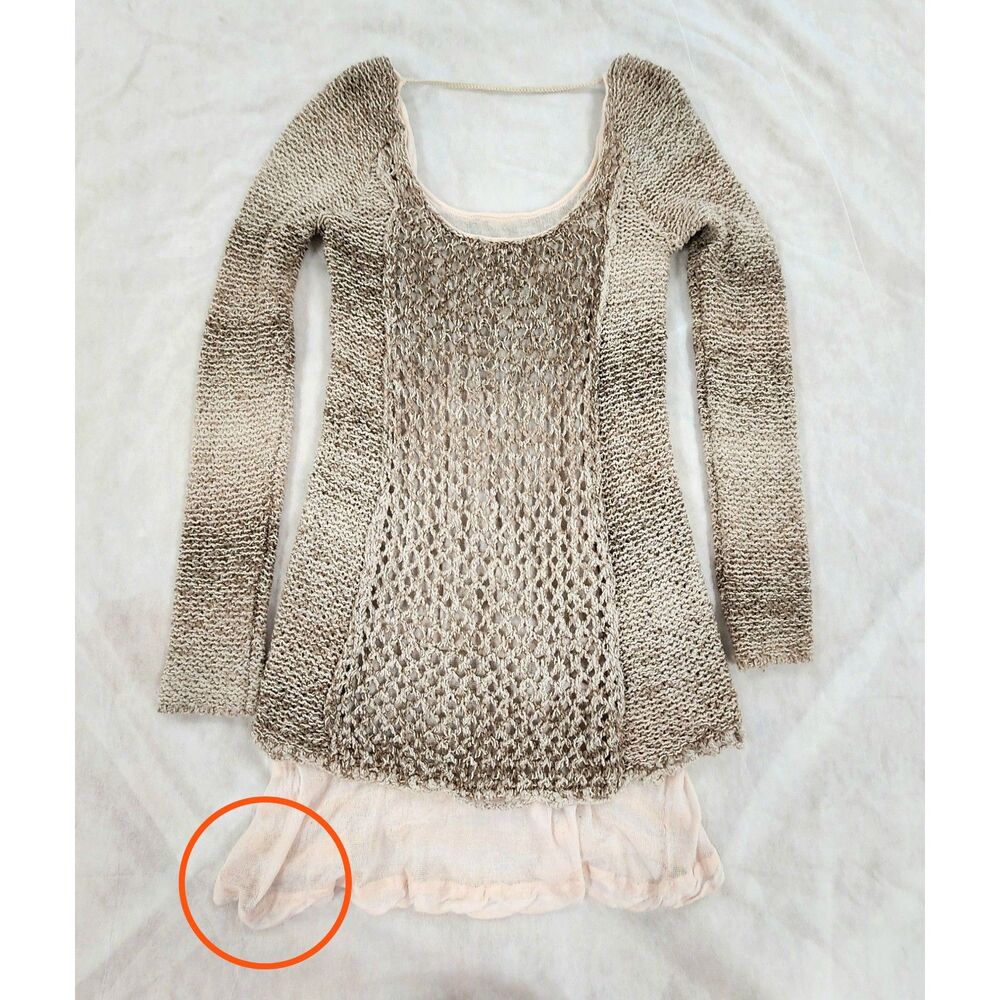 Free People Womens Open Knit Sweater Medium Boho Layered Gauze Tunic - Picture 14 of 14